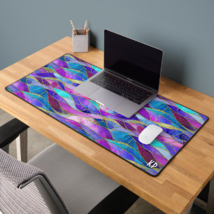 Purple and Blue Stained Glass Mosaic pattern Desk Mat