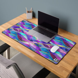 Purple and Blue Stained Glass Mosaic pattern Desk Mat