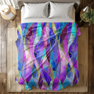 Purple and Blue Stained Glass Mosaic pattern Fleece Blanket