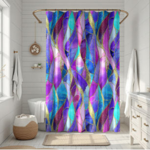 Purple and Blue Stained Glass Mosaic pattern Shower Curtain