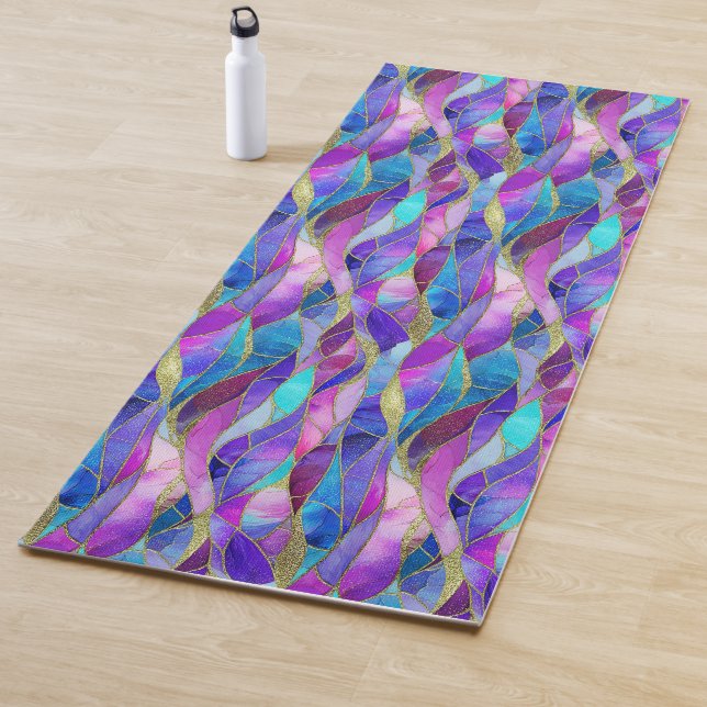 Purple and Blue Stained Glass Mosaic pattern Yoga Mat (In Situ)