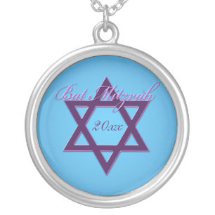 Purple and Blue Star of David Bat Mitzvah Necklace