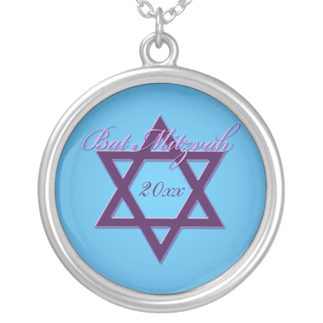 Purple and Blue Star of David Bat Mitzvah Necklace (Front)