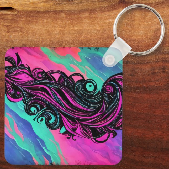 Purple and Blue Swirl Art Plate Keychain (Back)
