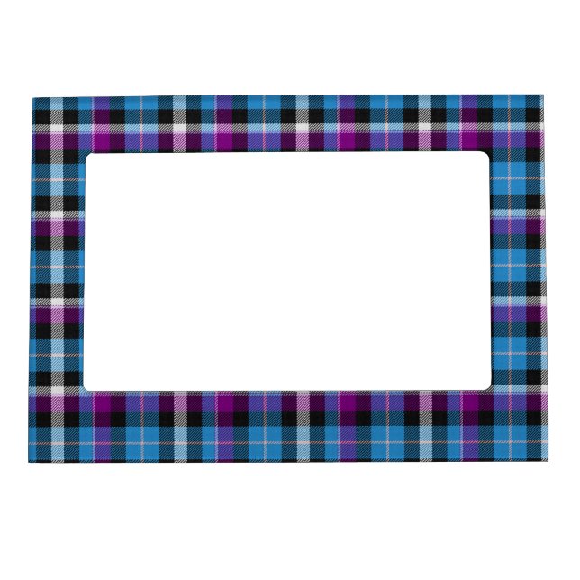 Purple and Blue Tartan Pattern Magnetic Photo Frame (Front)