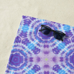 Purple and Blue Tie Dye Pattern Beach Towel
