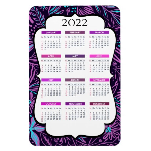 Purple and Blue Tropical Leaves  2022 Calendar Magnet