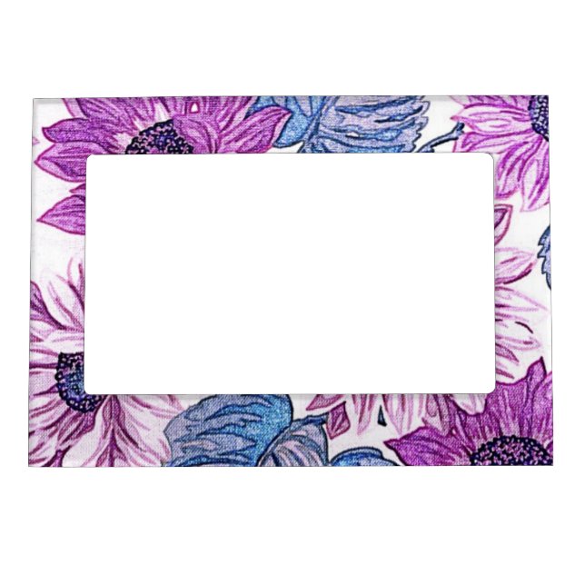 Purple and Blue Vintage Flower Art Magnetic Frame (Front)