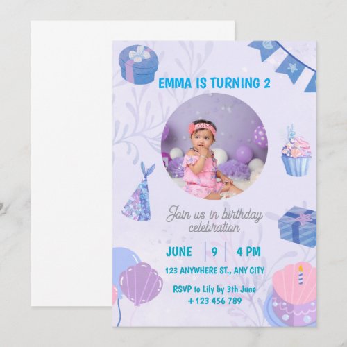 purple and blue watercolor birthday invitation