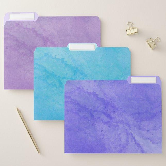 Purple and Blue Watercolor file folders (Set)