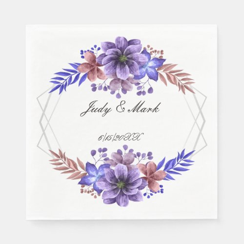 Purple And Blue Watercolor Floral Paper Napkins 