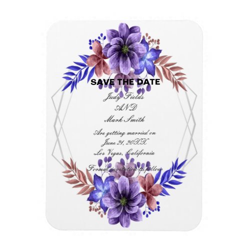 Purple And Blue Watercolor Floral Save The Date Magnet