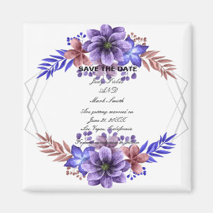 Purple And Blue Watercolor Floral Save The Date Magnet