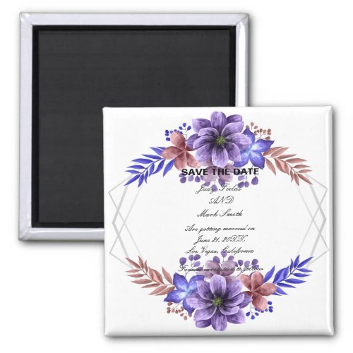 Purple And Blue Watercolor Floral Save The Date Magnet