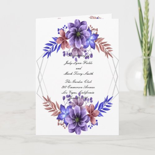 Purple And Blue Watercolor Floral Wedding Program 