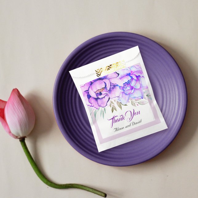 Purple and blue watercolor flowers floral wedding favor bag (Creator Uploaded)