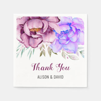Purple and blue watercolor flowers floral wedding  napkins