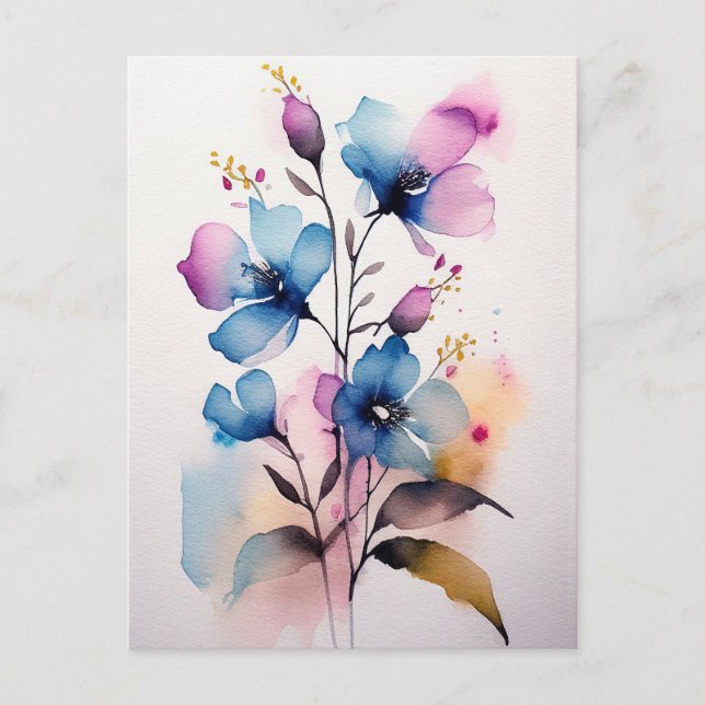 Purple and Blue Watercolor Flowers Postcard (Front)