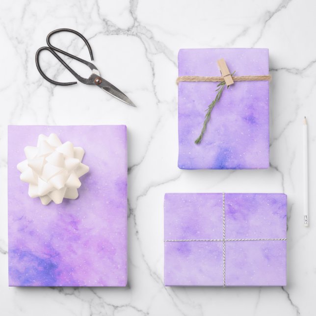 Purple and Blue Watercolor Space Galaxy Wrapping Paper Sheets (Front)