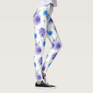 Purple and blue watercolors flowers pattern leggings