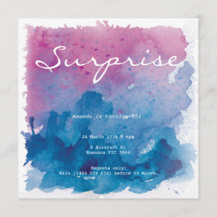 Purple and Blue Watercolour Surprise Birthday Invitation