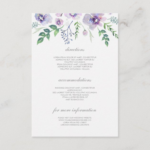 Purple And Blue Wedding Details - Information Enclosure Card