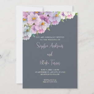 Purple and Blue Wildflowers Gray Garden Wedding Invitation