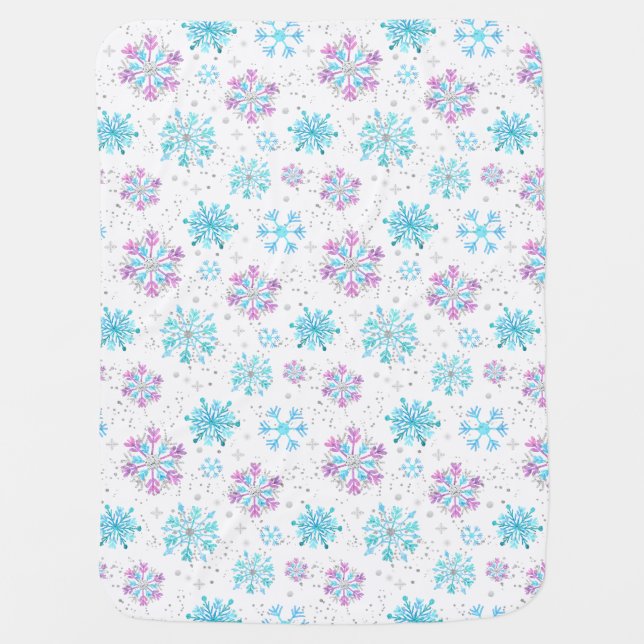 Purple and Blue Winter Snowflakes Baby Blanket (Front)