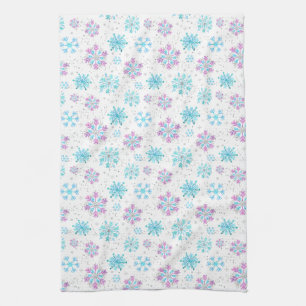 Purple and Blue Winter Snowflakes Kitchen Towel