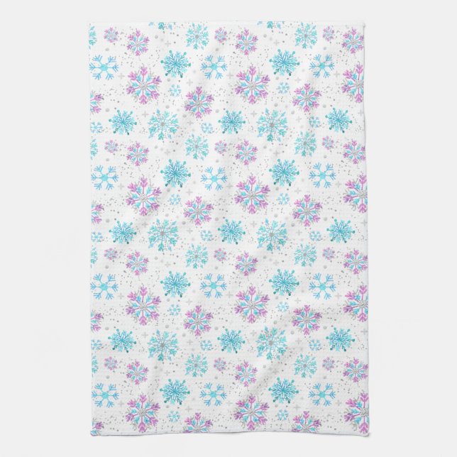 Purple and Blue Winter Snowflakes Kitchen Towel (Vertical)