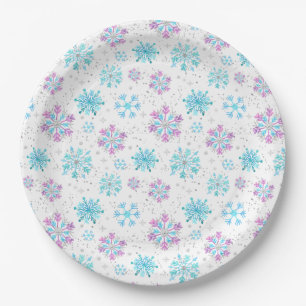 Purple and Blue Winter Snowflakes Paper Plates