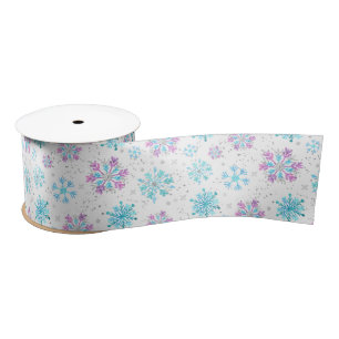 Purple and Blue Winter Snowflakes Pattern Satin Ribbon