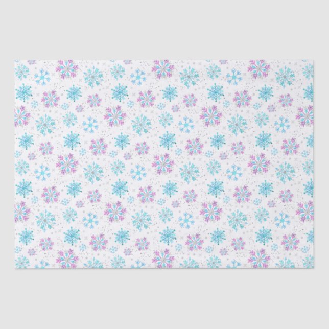 Purple and Blue Winter Snowflakes Pattern Tissue Paper (Front)