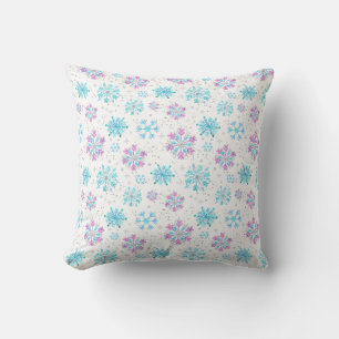 Purple and Blue Winter Snowflakes Throw Pillow