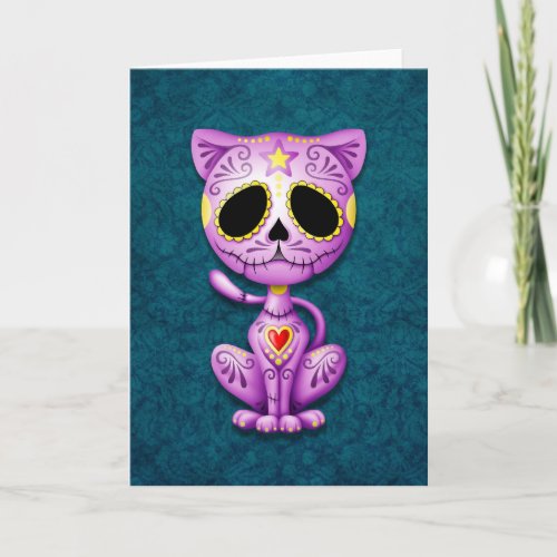 Purple and Blue Zombie Sugar Kitten Card