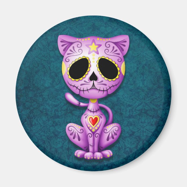 Purple and Blue Zombie Sugar Kitten Magnet (Front)