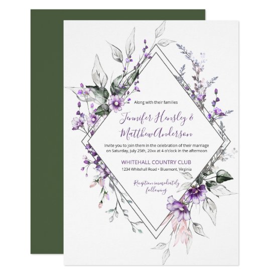 Purple and Blush Diamond Frame Wedding | Invitation