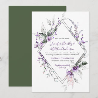 Purple and Blush Diamond Frame Wedding | Invitation