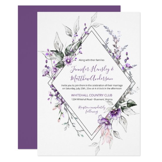 Purple and Blush Diamond Frame Wedding | Invitation