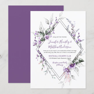 Purple and Blush Diamond Frame Wedding | Invitation
