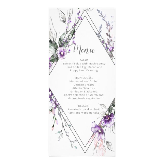 Purple and Blush Diamond Frame Wedding | Menu (Front)