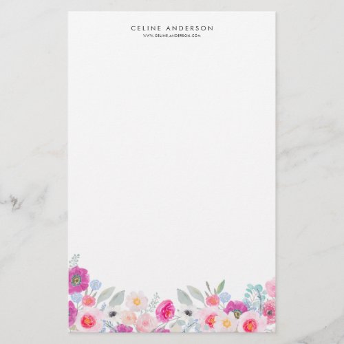 Purple and Blush Pastel Floral Garland Personalize Stationery