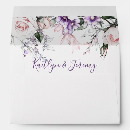 Purple and Blush Pink Floral with Names  Envelope