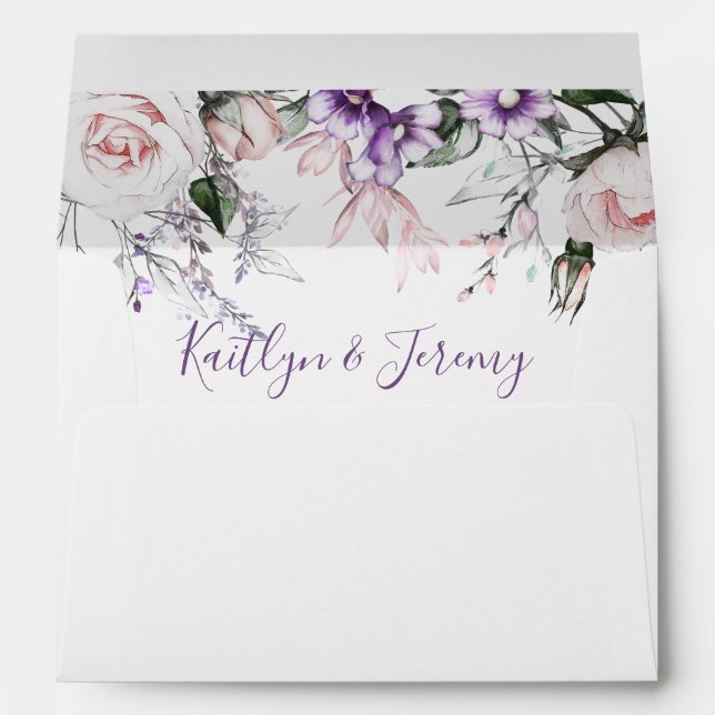 Purple and Blush Pink Floral with Names | Envelope (Back (Bottom))