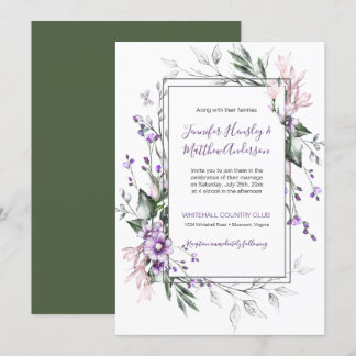 Purple and Blush Pink Watercolor Floral Wedding Invitation