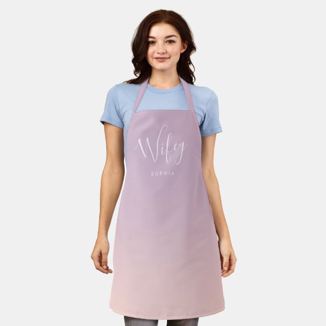 Purple and Blush simple personalized wifey Apron (Worn)
