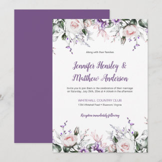 Purple and Blush Watercolor Floral Drop Wedding | Invitation