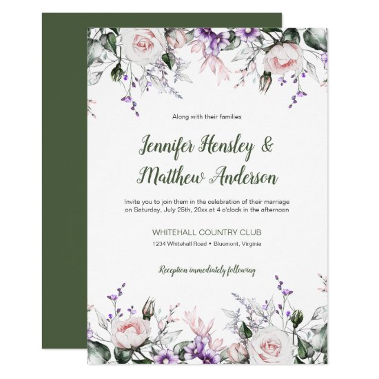 Purple and Blush Watercolor Floral Drop Wedding | Invitation