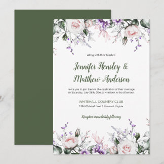 Purple and Blush Watercolor Floral Drop Wedding | Invitation