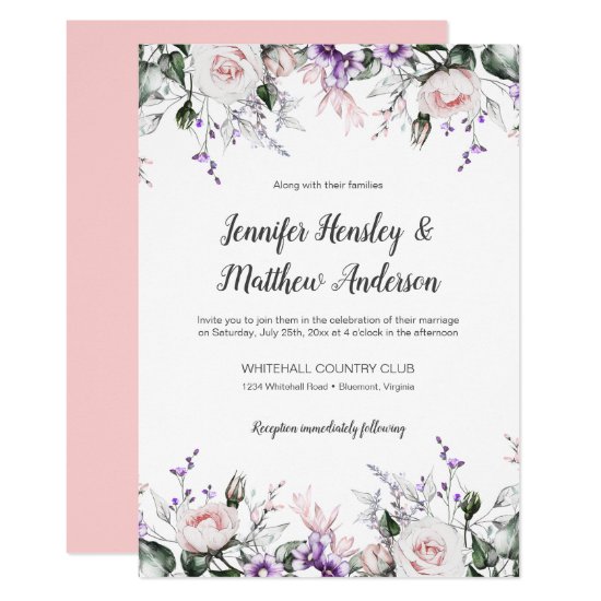 Purple and Blush Watercolor Floral Drop Wedding | Invitation